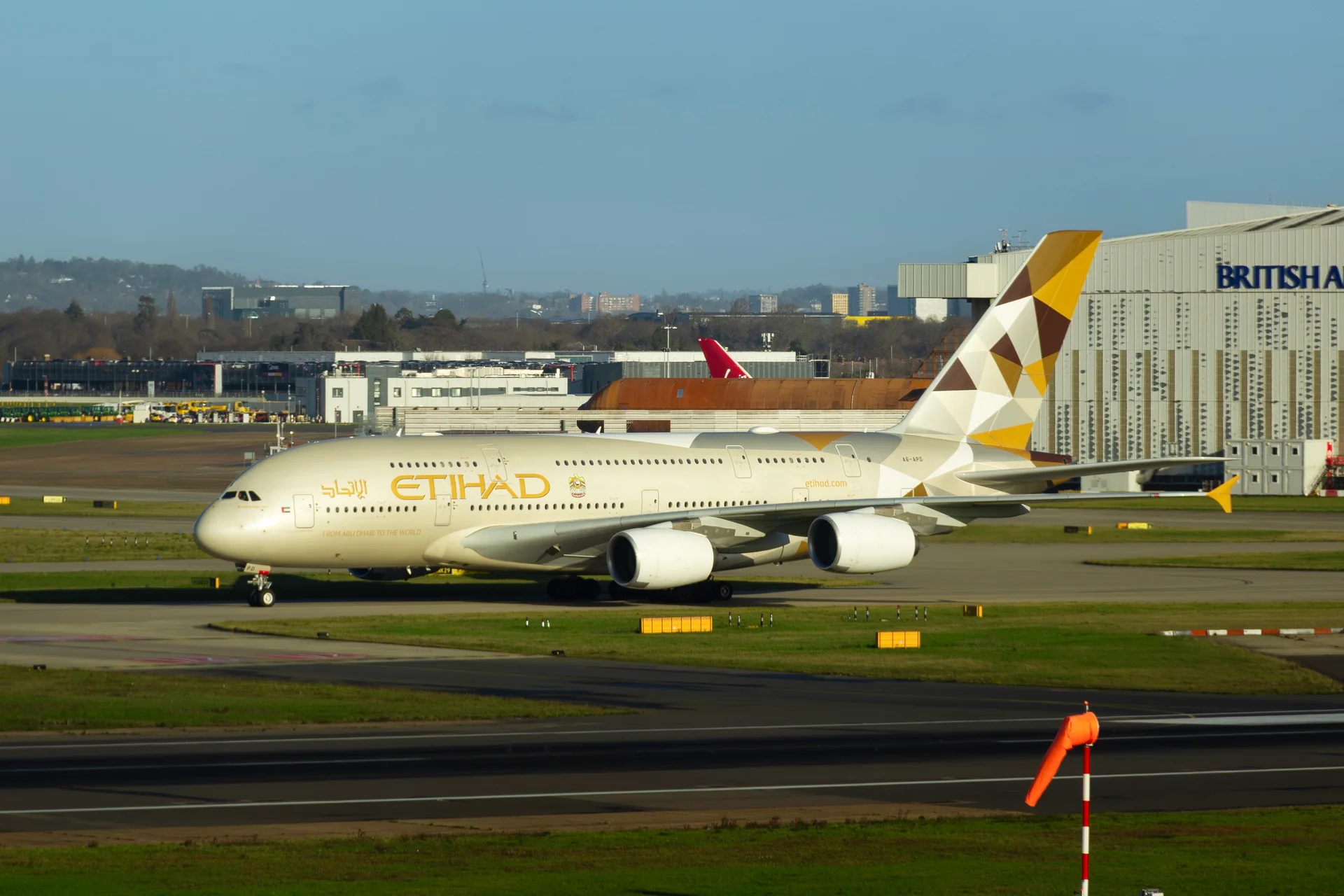 Etihad aircraft passing the terminal